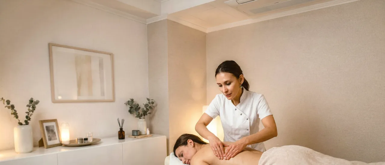 A therapist performs a deep tissue back massage, focusing on releasing deeper muscle layers.